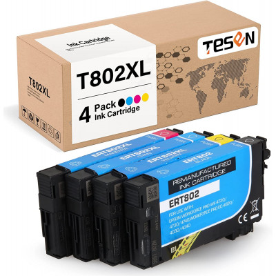 TESEN Remanufactured 802XL T802XL Ink Cartridge Replacement 4 Packs